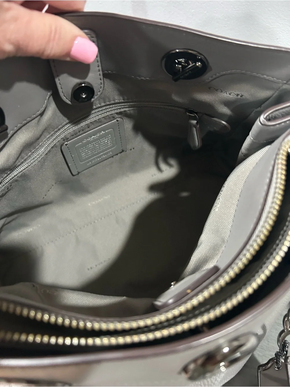 Coach Pebbled Leather Shoulder Bag in Light Gray